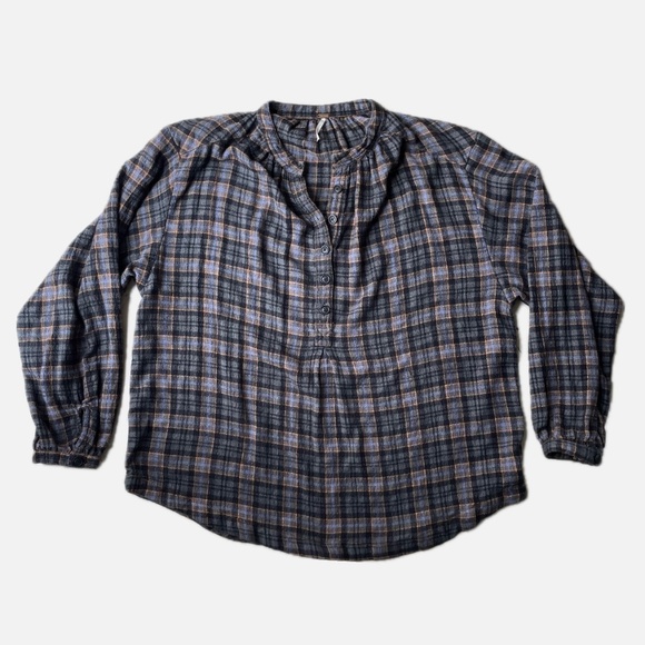Free People Northern Bound Oversized Plaid Half Button Shirt - Picture 1 of 6